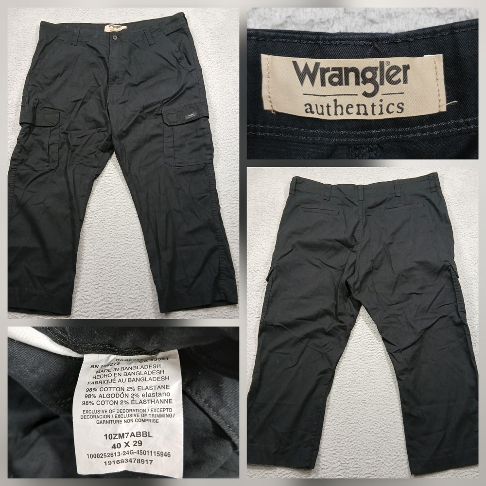 Wrangler Authentics Black Cargo Pants‎ Men's 40x29 Relaxed Fit Cotton Stretch